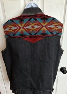 Pendleton Western Native Navajo Southwestern Aztec Denim & Wool Vintage Vest